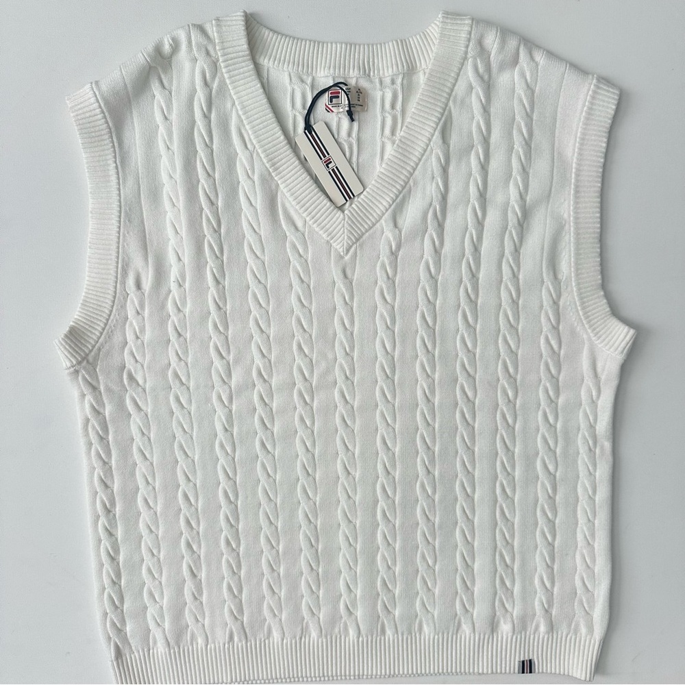 Fila White Cable Knit Sweater Vest Size XL Men